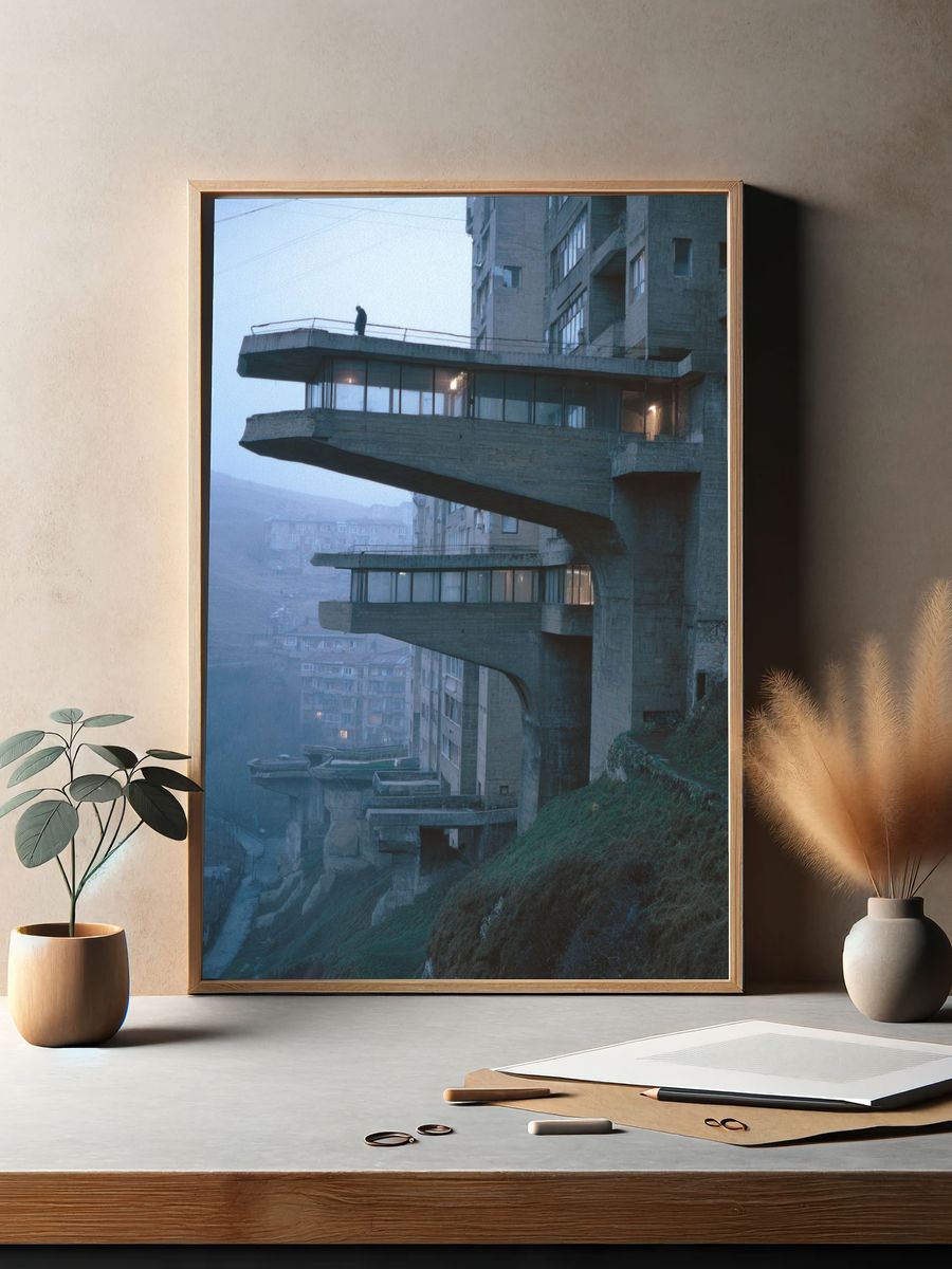 Brutalist Architecture at Dusk — Photography Print. — room view 2