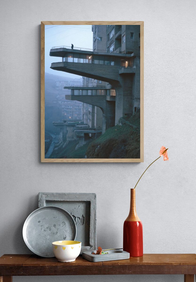 Brutalist Architecture at Dusk — Photography Print. — room view 3