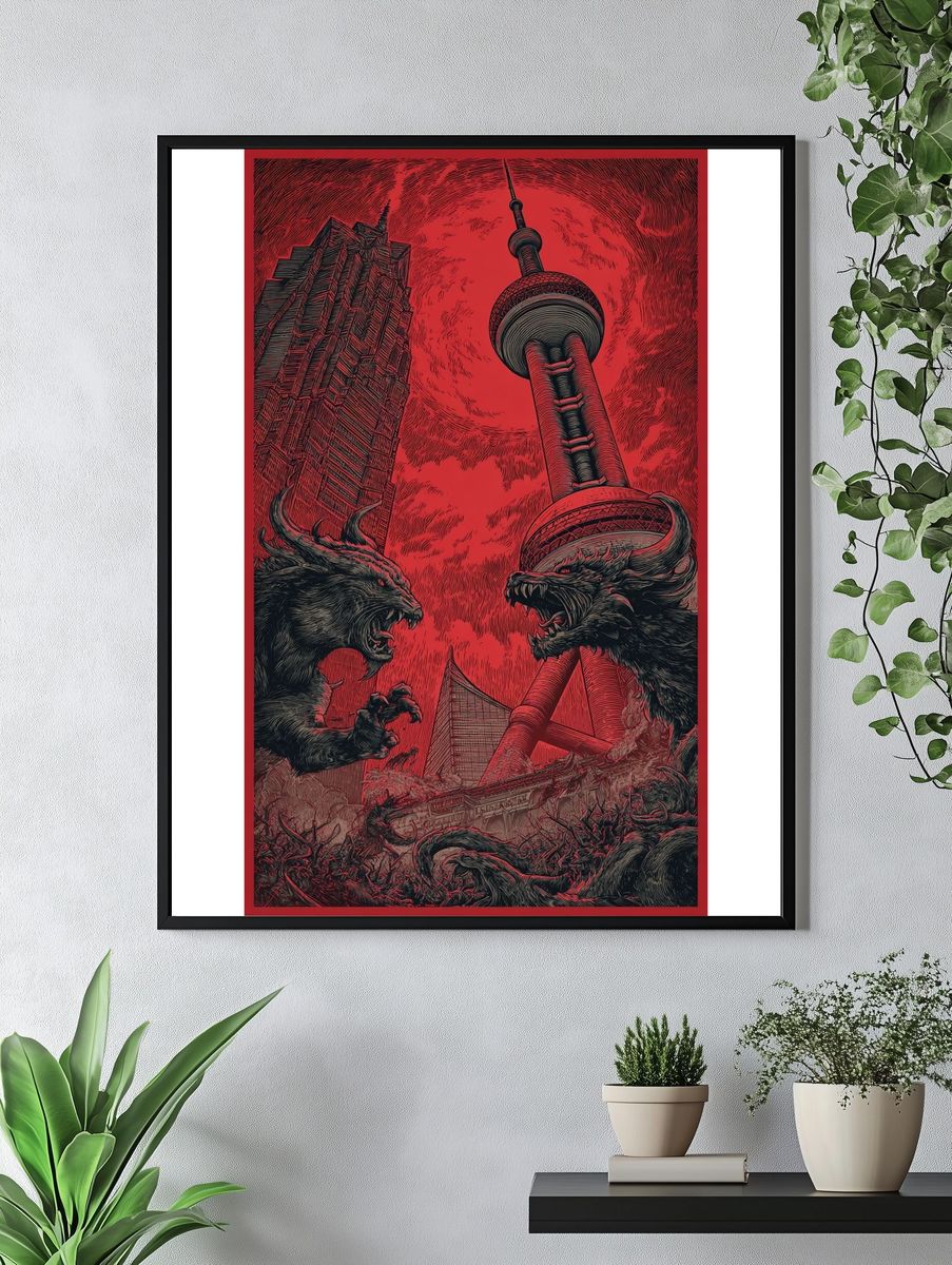 Monstrous Battle in Shanghai — Illustration Print. — room view 4