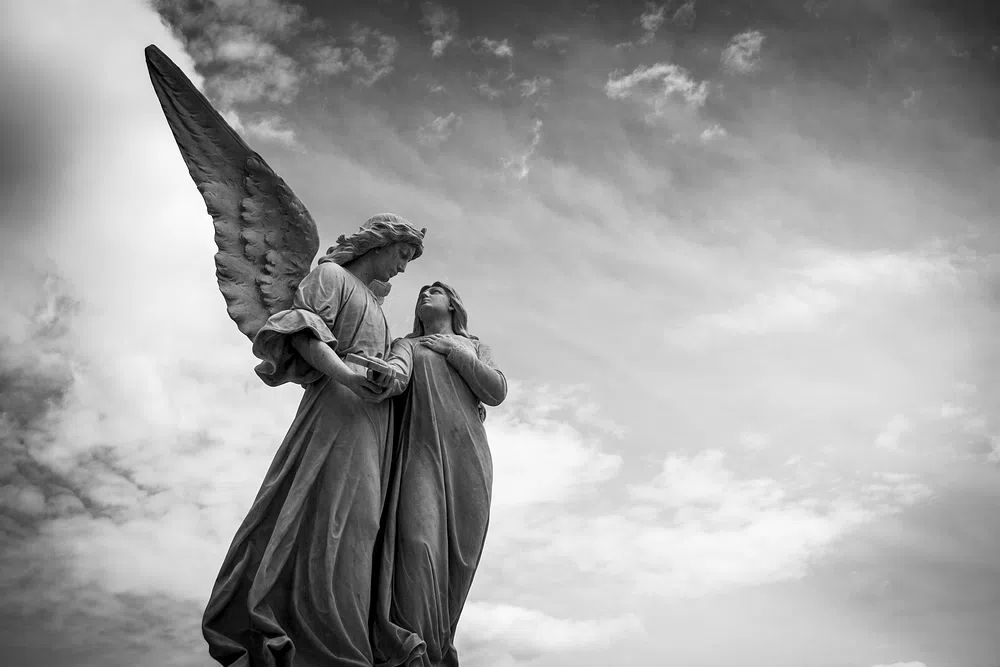 Angelic Embrace — Black and White Print. poster detail