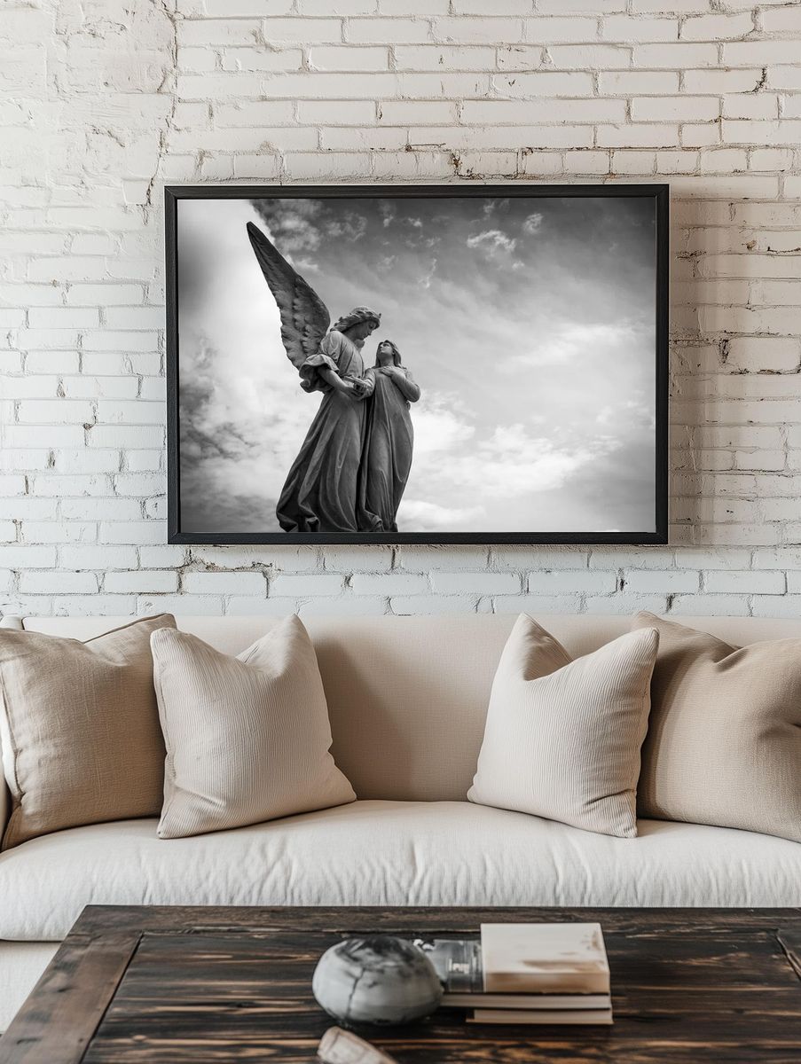 Angelic Embrace — Black and White Print. — room view 1