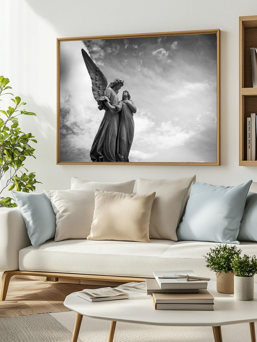 Angelic Embrace — Black and White Print. — room view 2