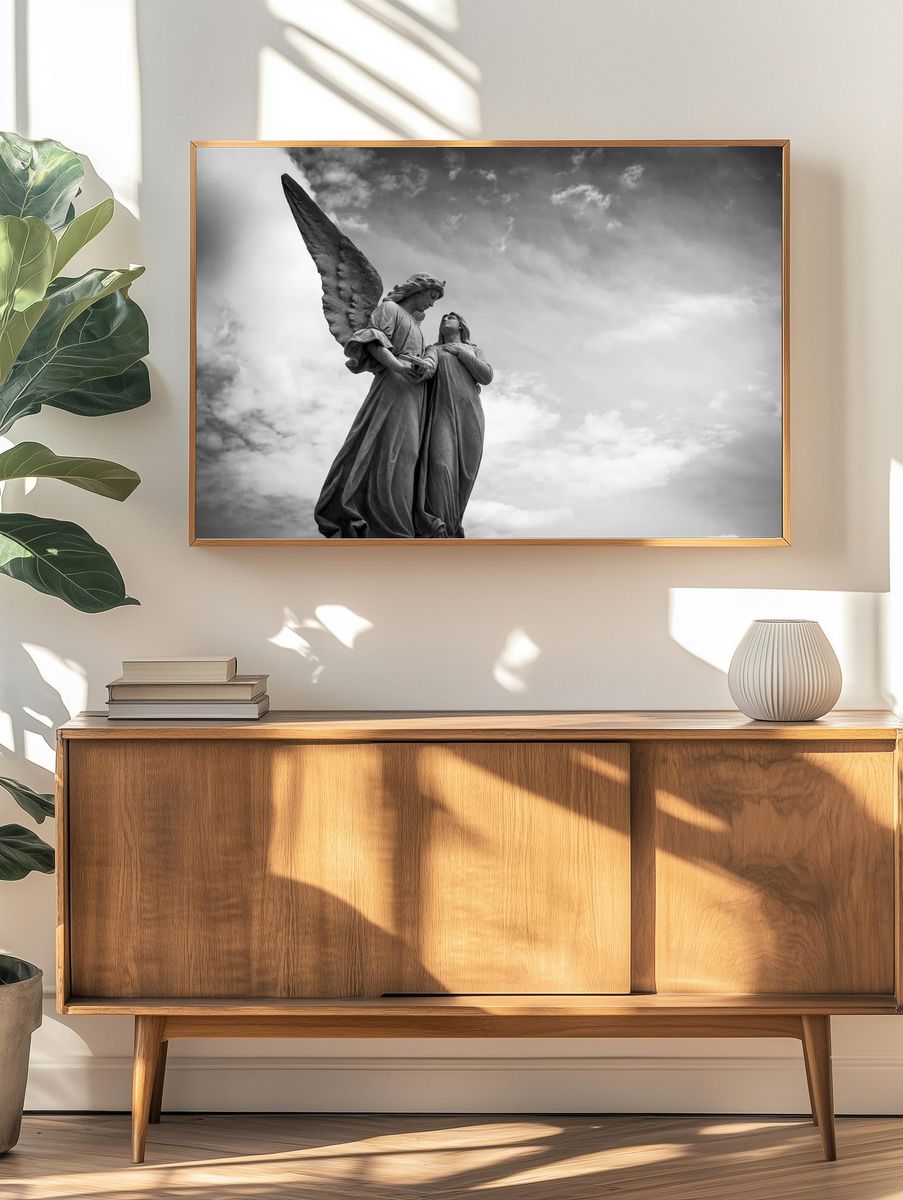 Angelic Embrace — Black and White Print. — room view 3