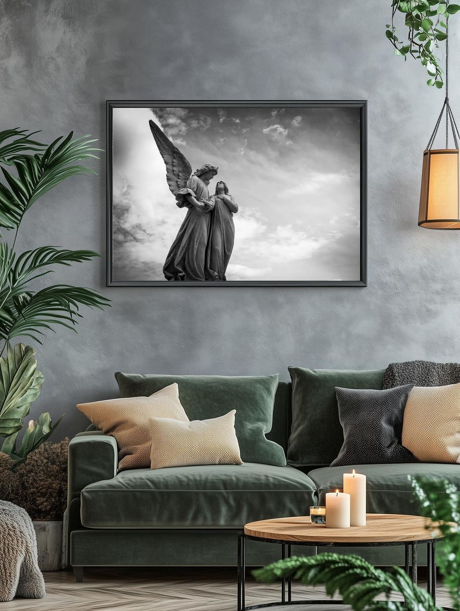 Angelic Embrace — Black and White Print. — room view 4