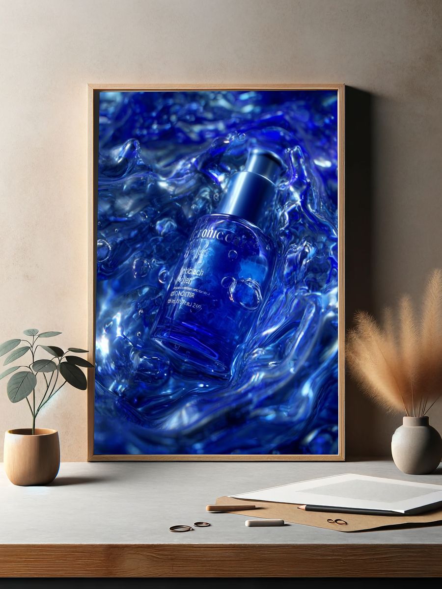 Blue Liquid Bottle Abstract Poster. — room view 2