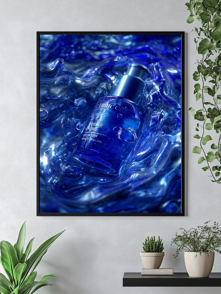 Blue Liquid Bottle Abstract Poster. — room view 4