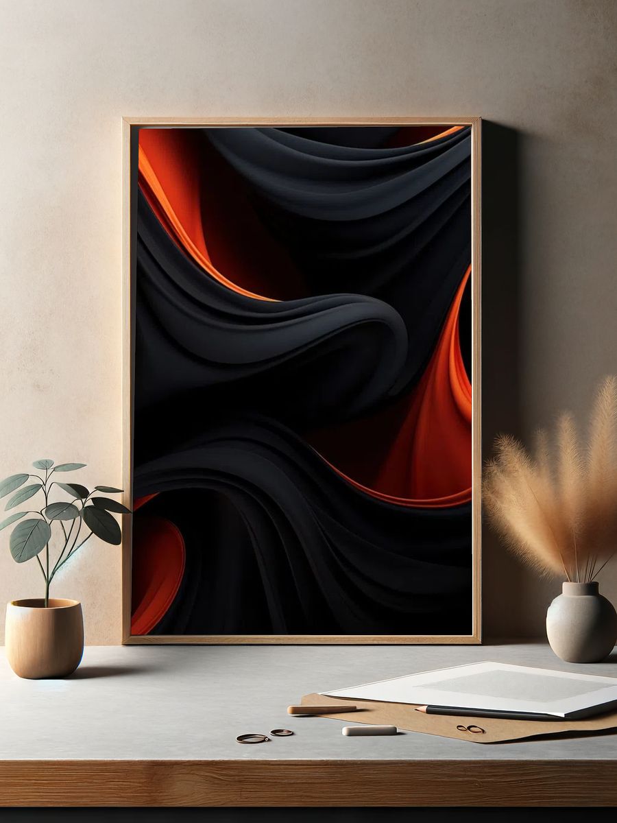 Abstract Black and Red Waves Poster. — room view 2