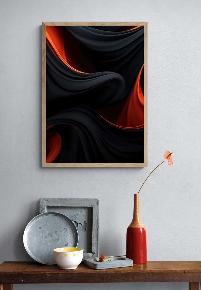 Abstract Black and Red Waves Poster. — room view 3