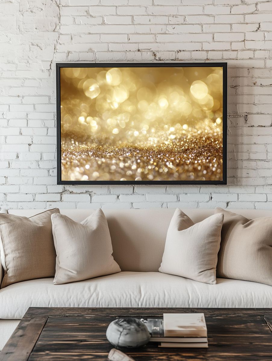 Golden Glitter Bokeh Abstract Poster. — room view 1