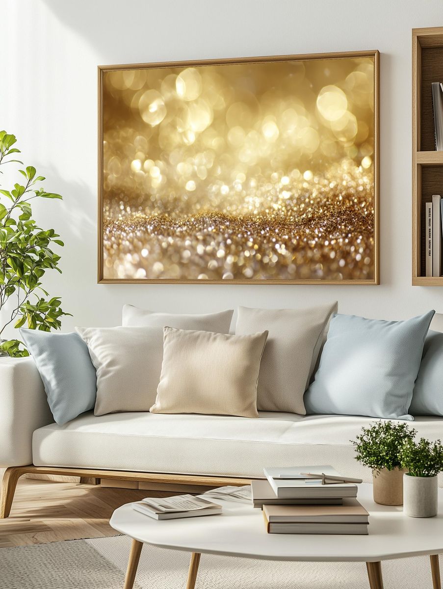 Golden Glitter Bokeh Abstract Poster. — room view 2