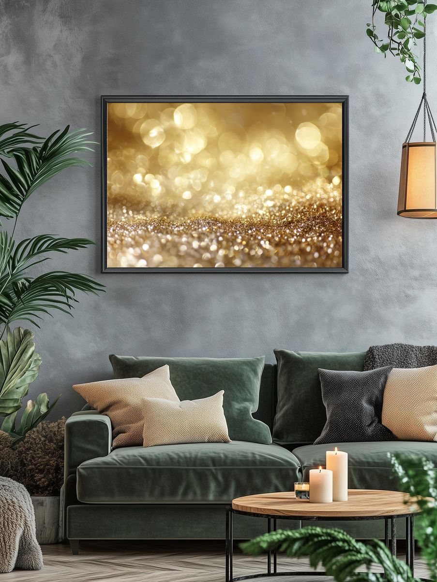 Golden Glitter Bokeh Abstract Poster. — room view 4