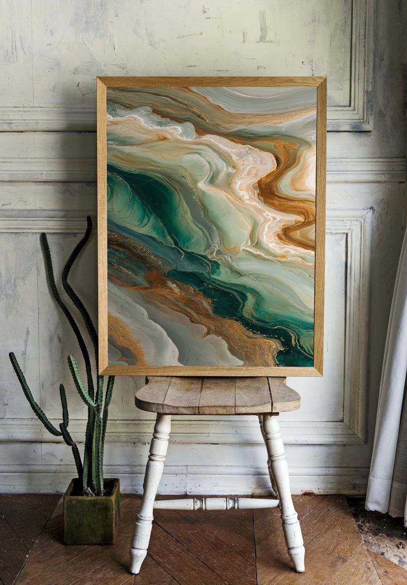 Emerald Marble Flow Abstract Poster. — room view 1