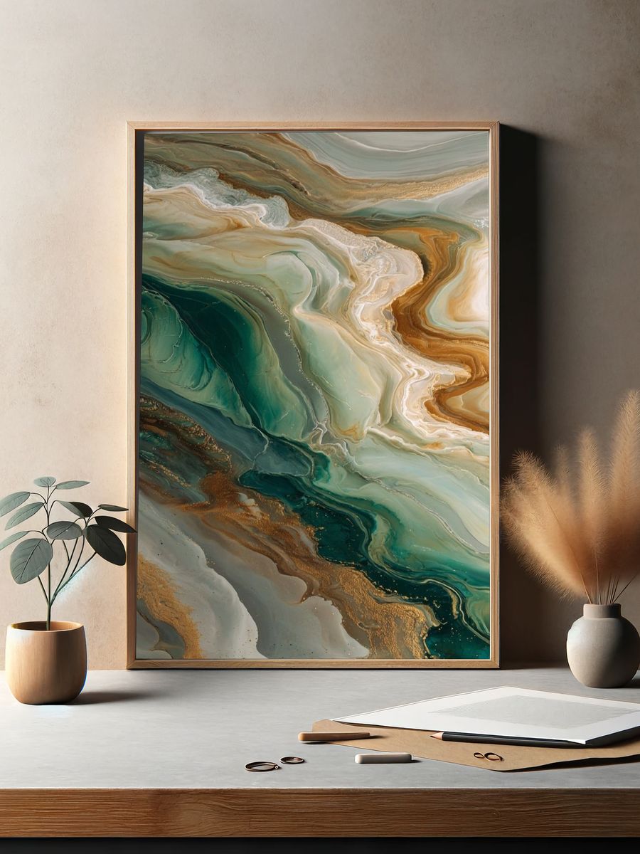Emerald Marble Flow Abstract Poster. — room view 2