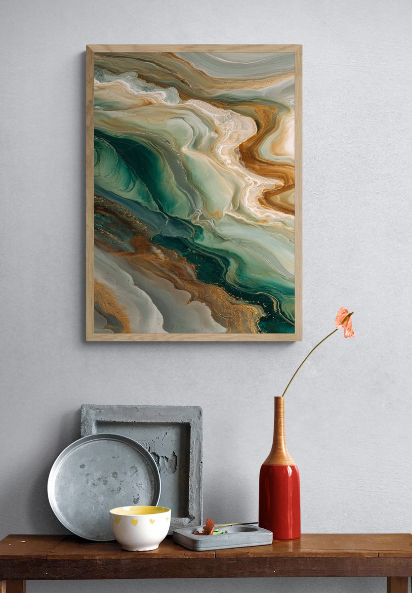 Emerald Marble Flow Abstract Poster. — room view 3