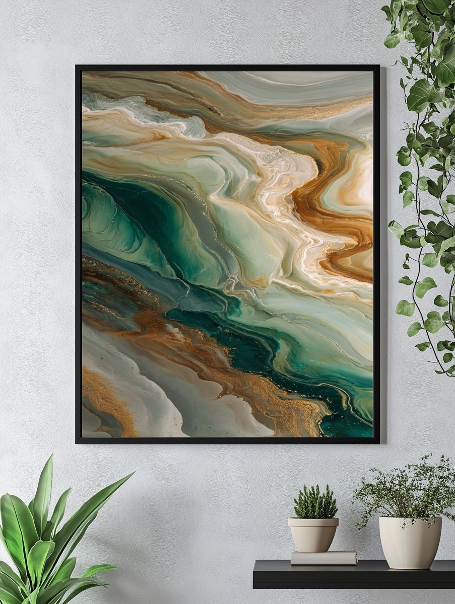 Emerald Marble Flow Abstract Poster. — room view 4