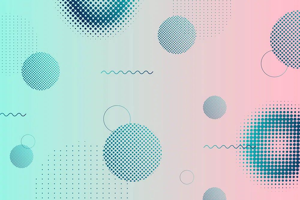 Geometric halftone blue pink background. poster — abstract art