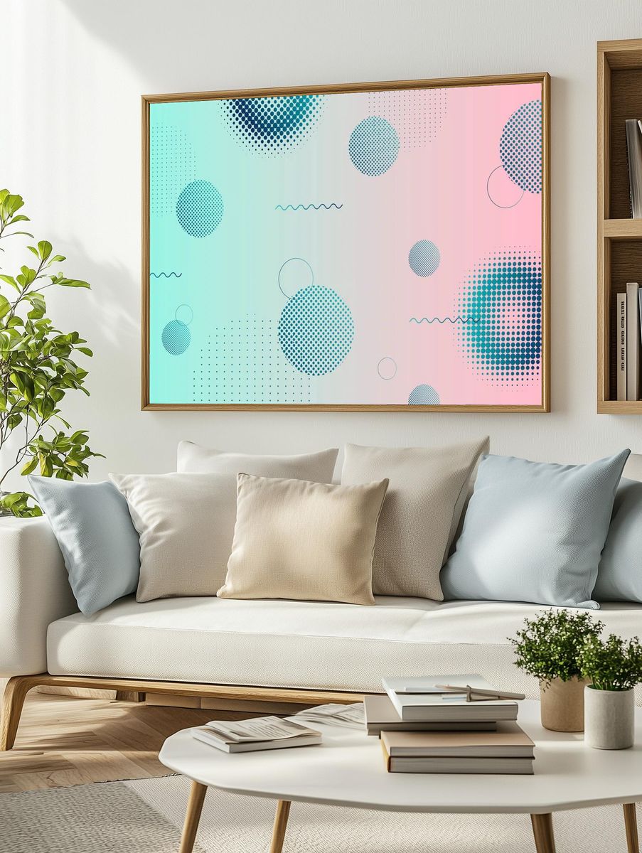 Geometric halftone blue pink background. — room view 2
