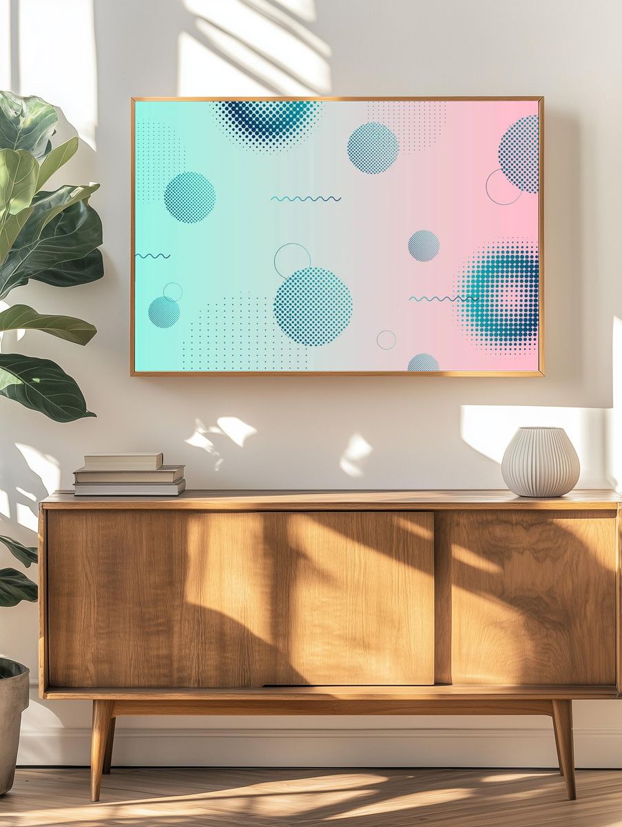Geometric halftone blue pink background. — room view 3