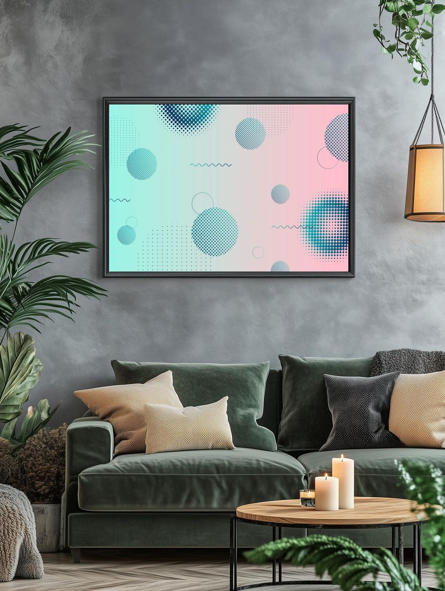 Geometric halftone blue pink background. — room view 4