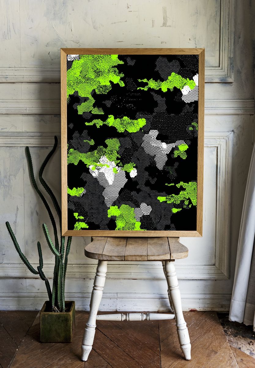Neon Camouflage Abstract Poster. — room view 1