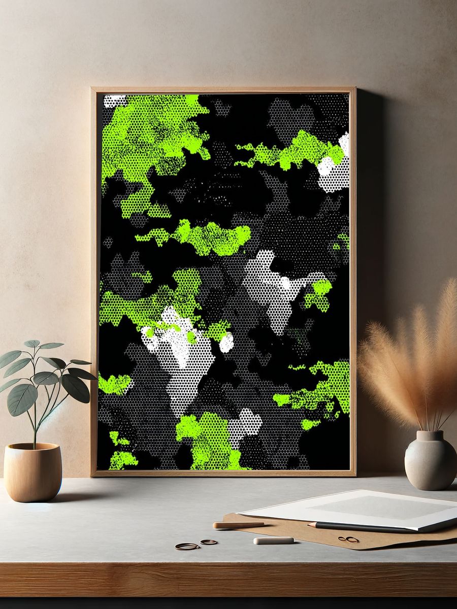 Neon Camouflage Abstract Poster. — room view 2