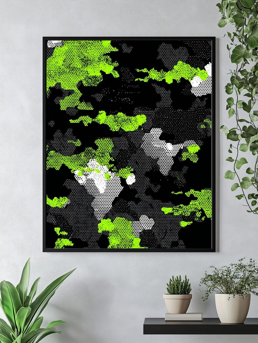 Neon Camouflage Abstract Poster. — room view 4