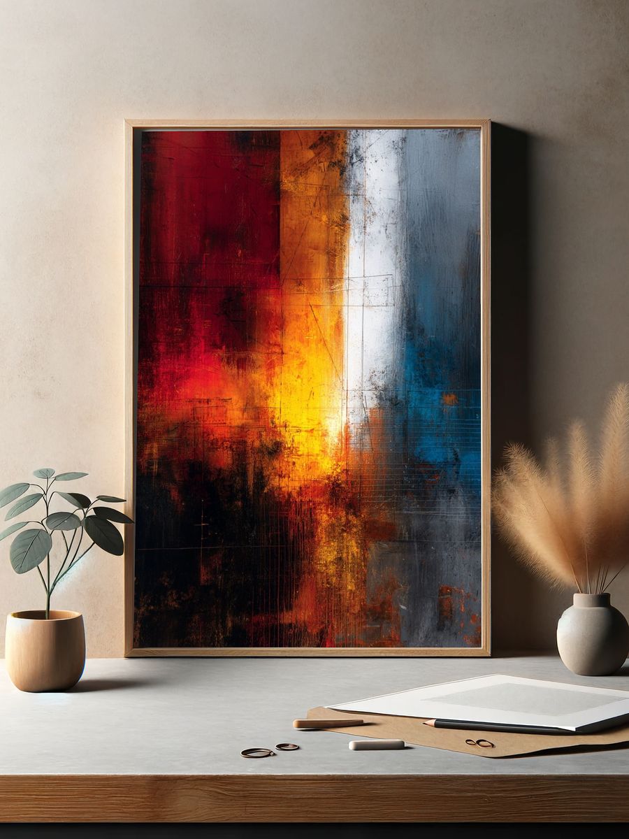 Ember Horizon Abstract Poster. — room view 2