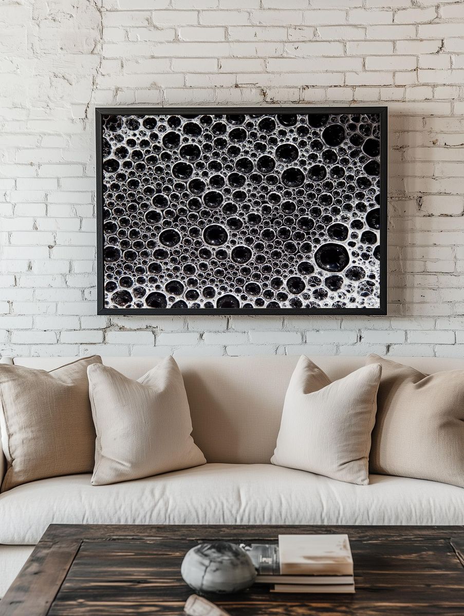 Monochrome Bubble Texture Poster. — room view 1