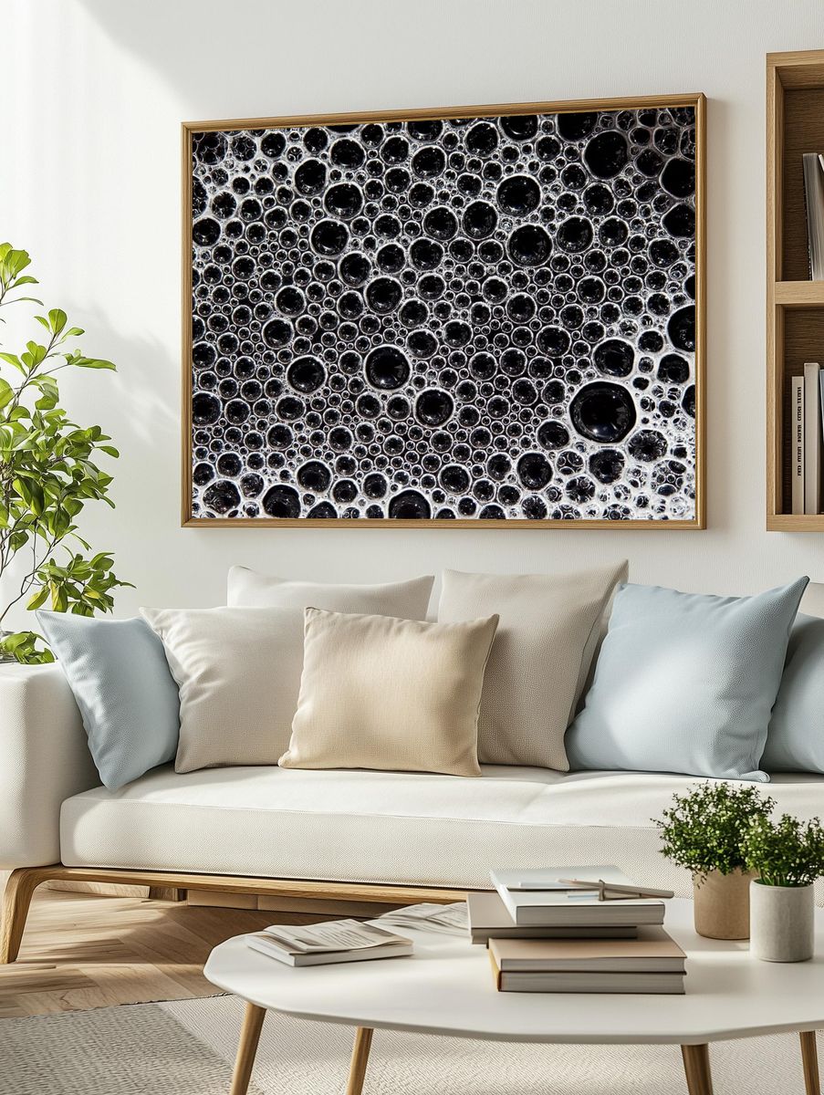 Monochrome Bubble Texture Poster. — room view 2