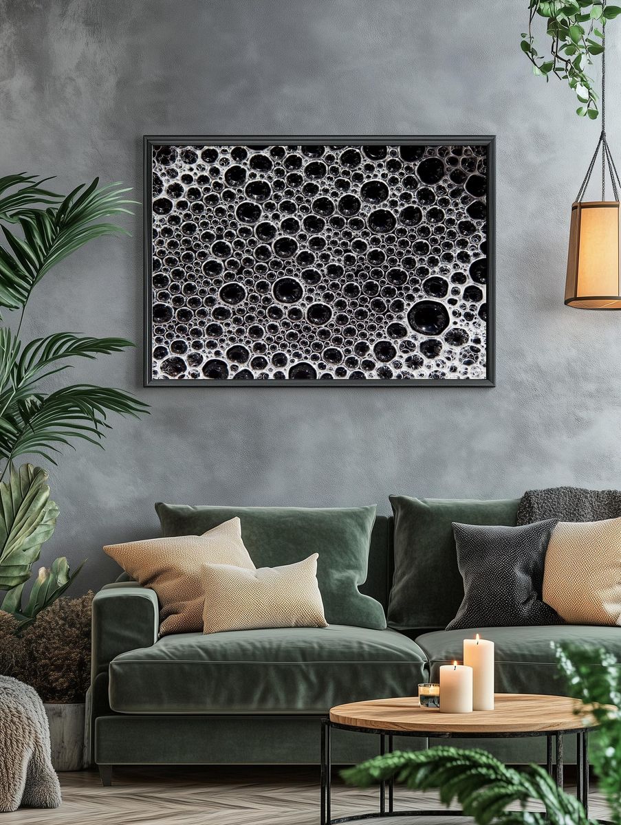 Monochrome Bubble Texture Poster. — room view 4