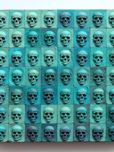 Turquoise Skull Grid Abstract Poster. poster