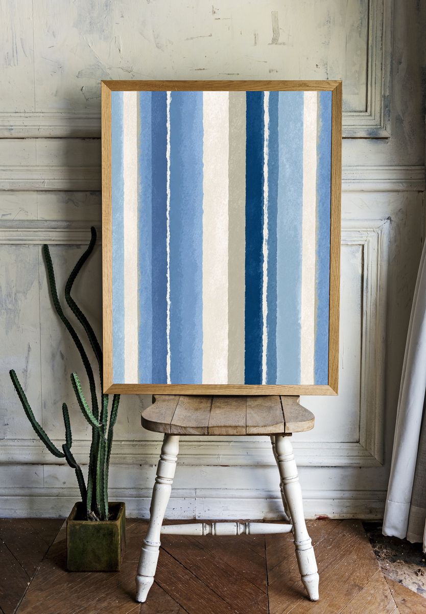 Blue Striped Abstract Poster. — room view 1