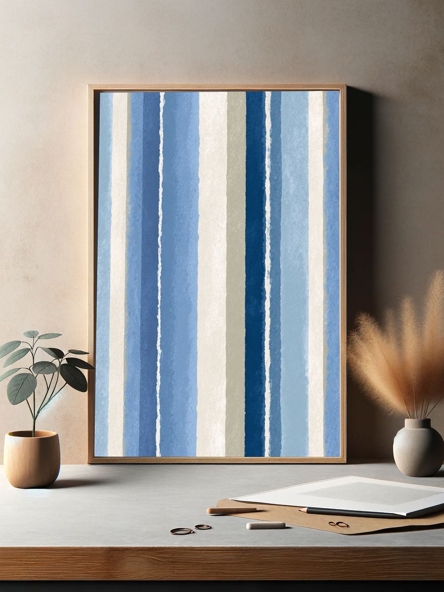 Blue Striped Abstract Poster. — room view 2