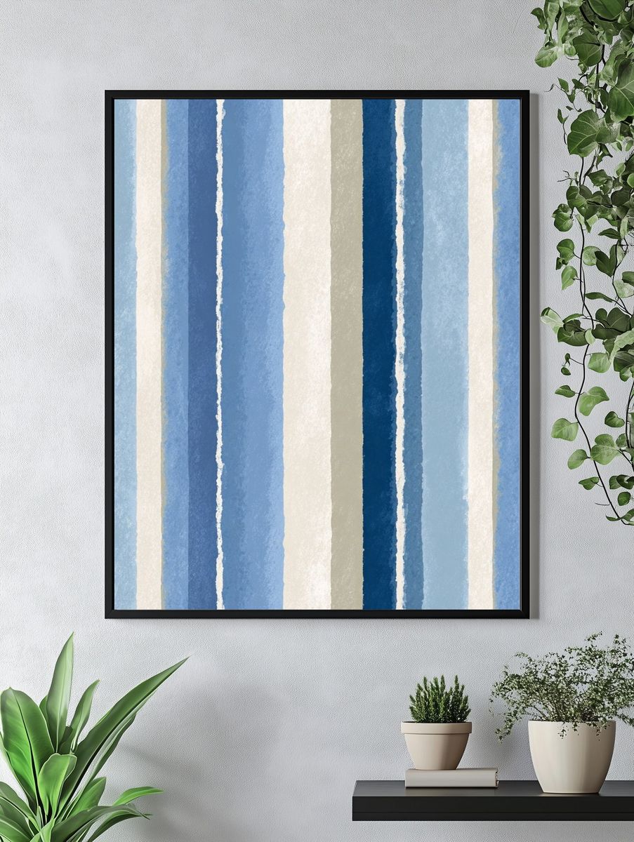 Blue Striped Abstract Poster. — room view 4