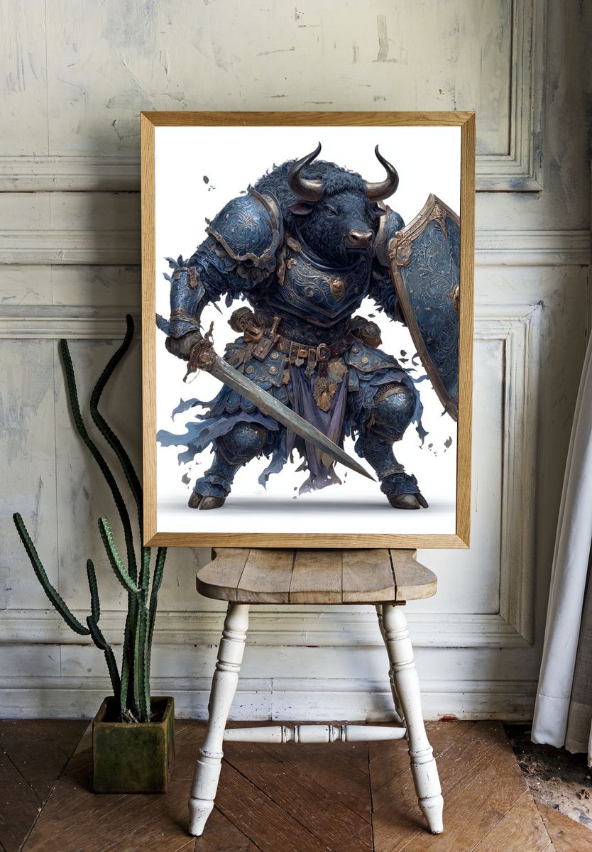 Armored Bull Warrior — Fantasy Art Print. — room view 1