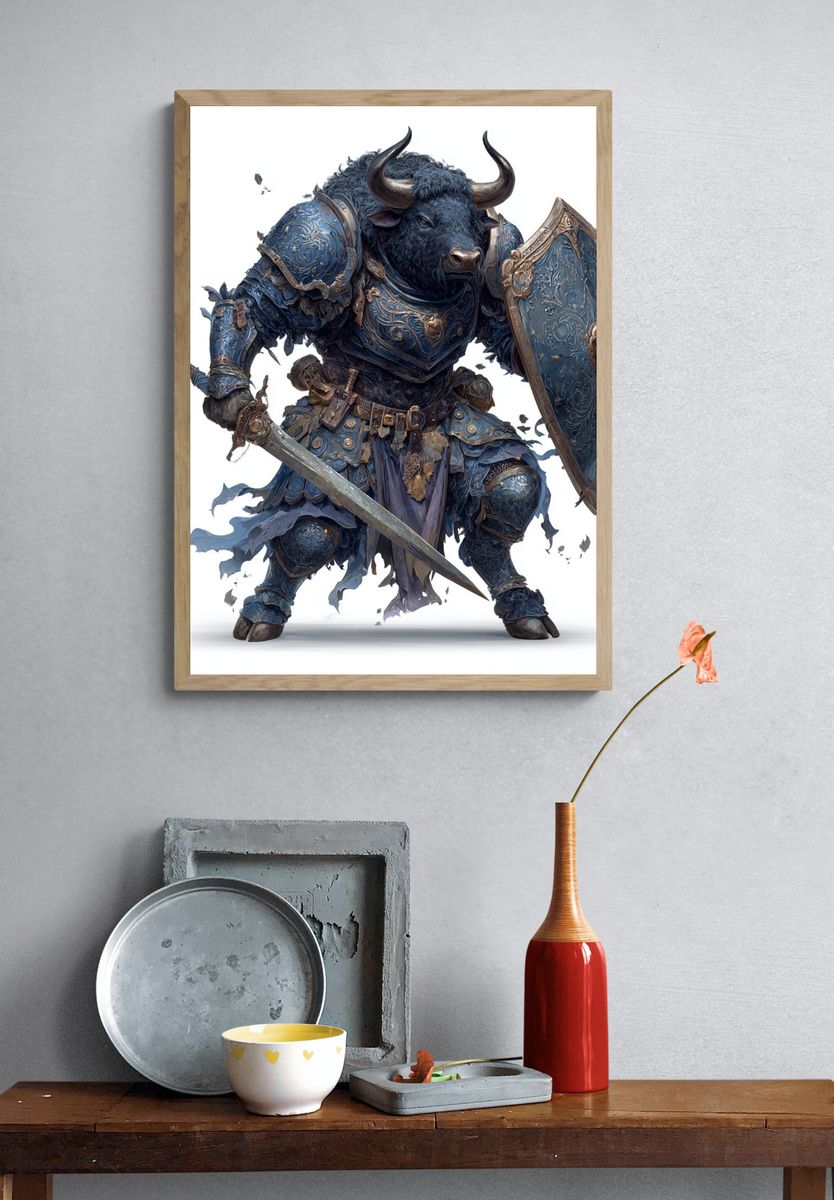 Armored Bull Warrior — Fantasy Art Print. — room view 3