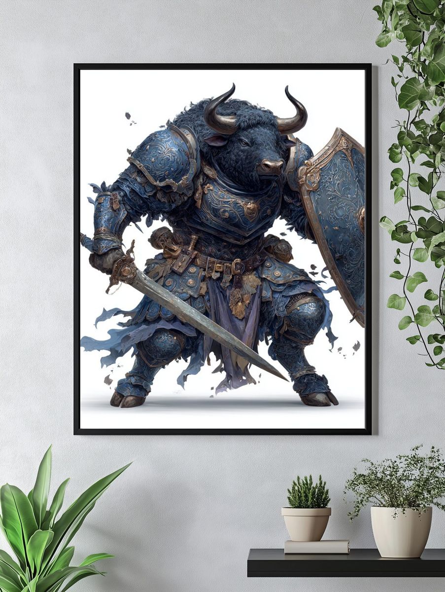 Armored Bull Warrior — Fantasy Art Print. — room view 4
