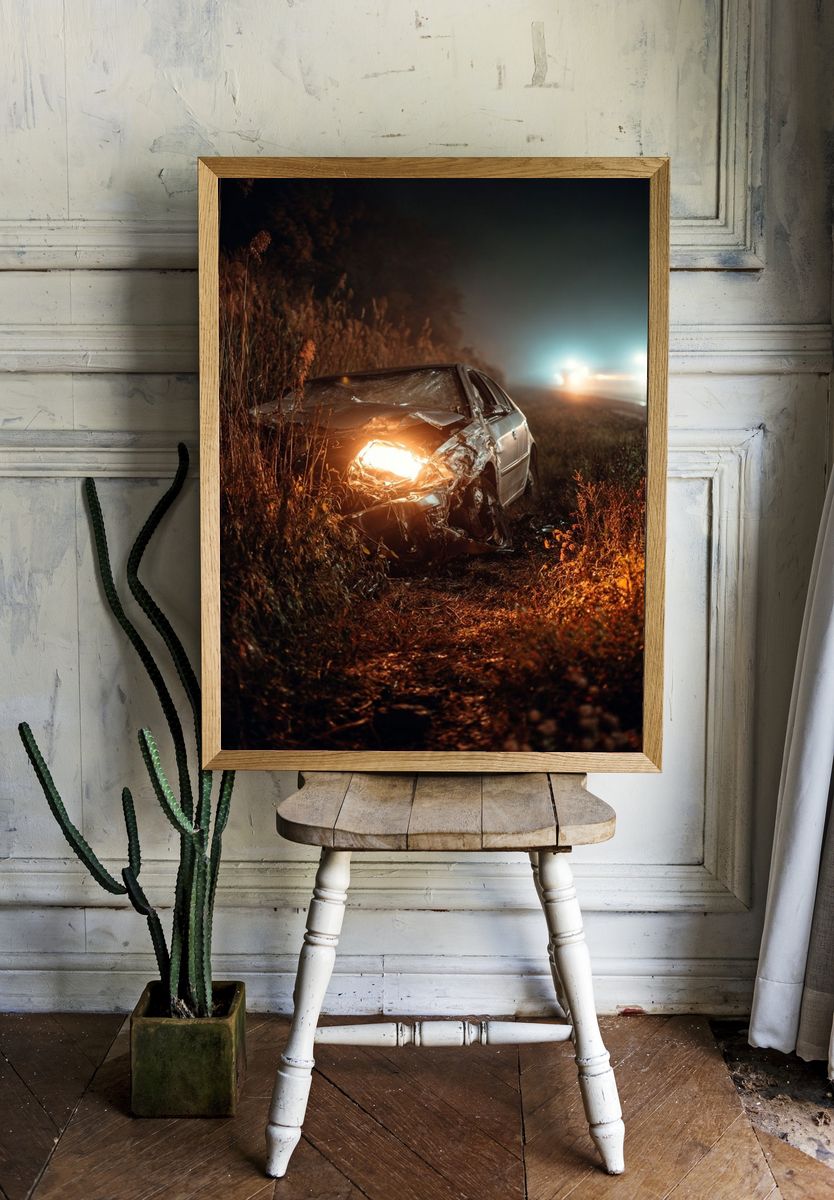 Abandoned Car at Night — Photography Print. — room view 1