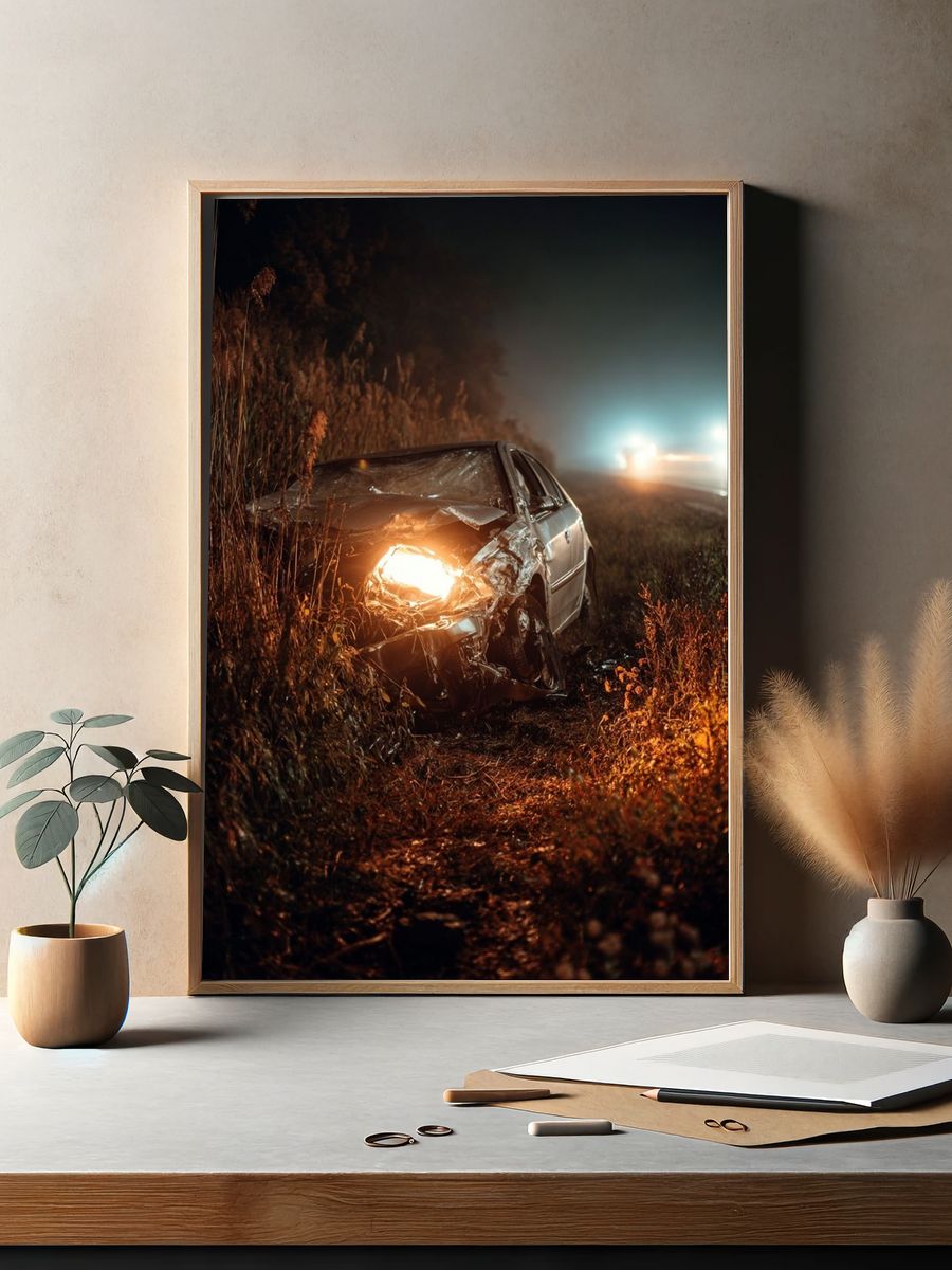 Abandoned Car at Night — Photography Print. — room view 2