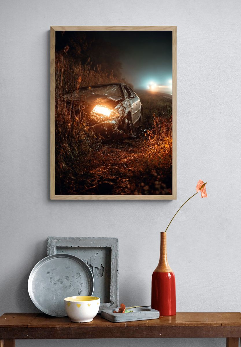 Abandoned Car at Night — Photography Print. — room view 3