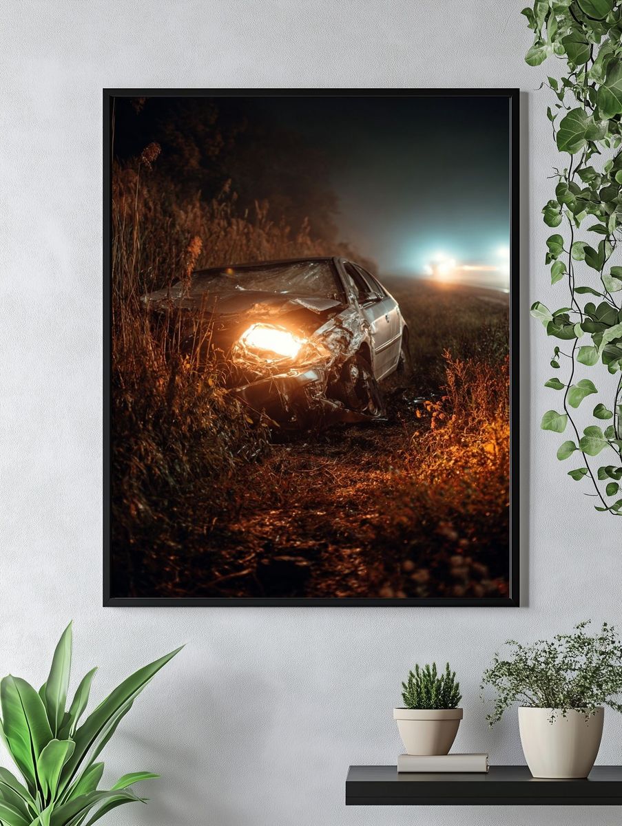 Abandoned Car at Night — Photography Print. — room view 4