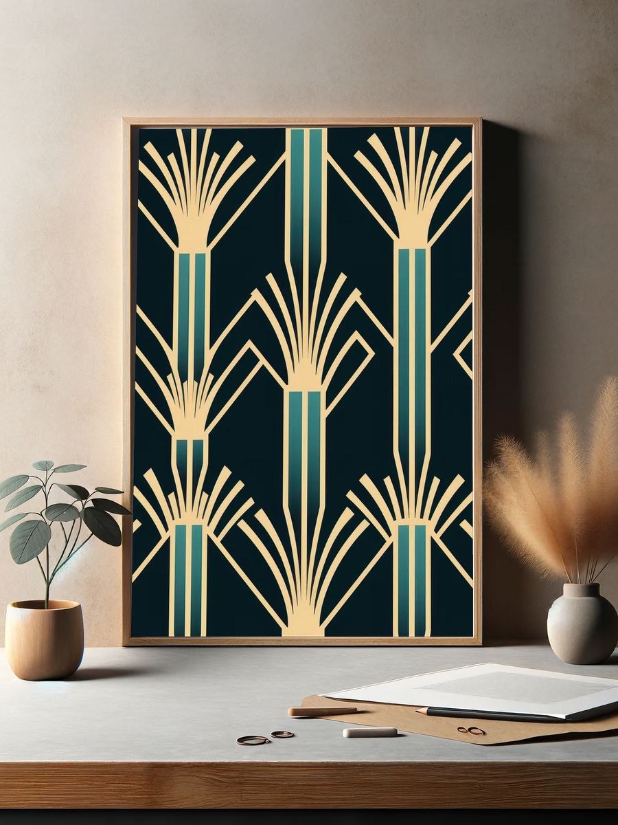 Art Deco Gold Fans Geometric Poster. — room view 2