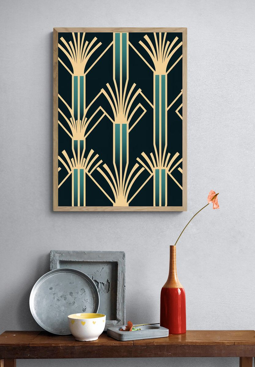 Art Deco Gold Fans Geometric Poster. — room view 3