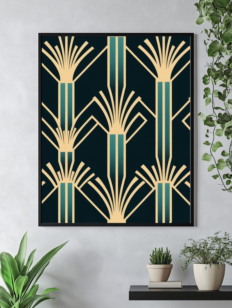 Art Deco Gold Fans Geometric Poster. — room view 4