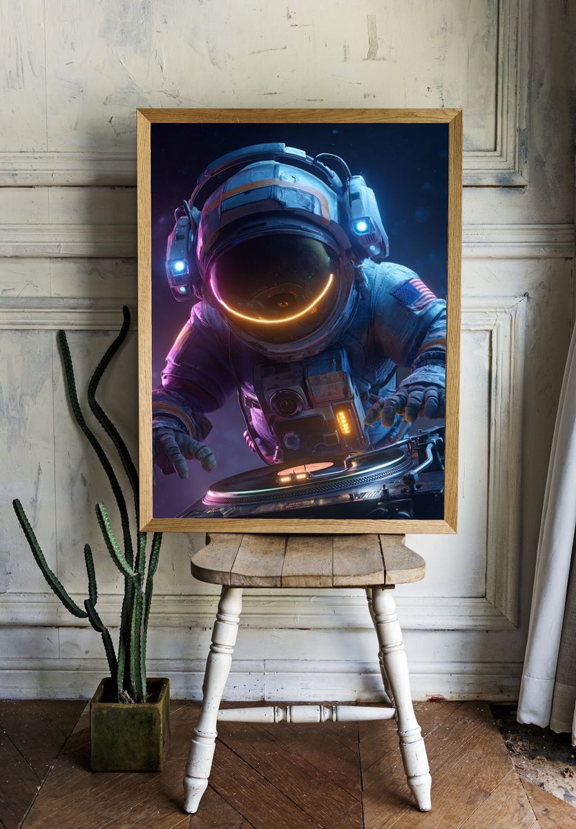 Astronaut DJ — Digital Art Print. — room view 1