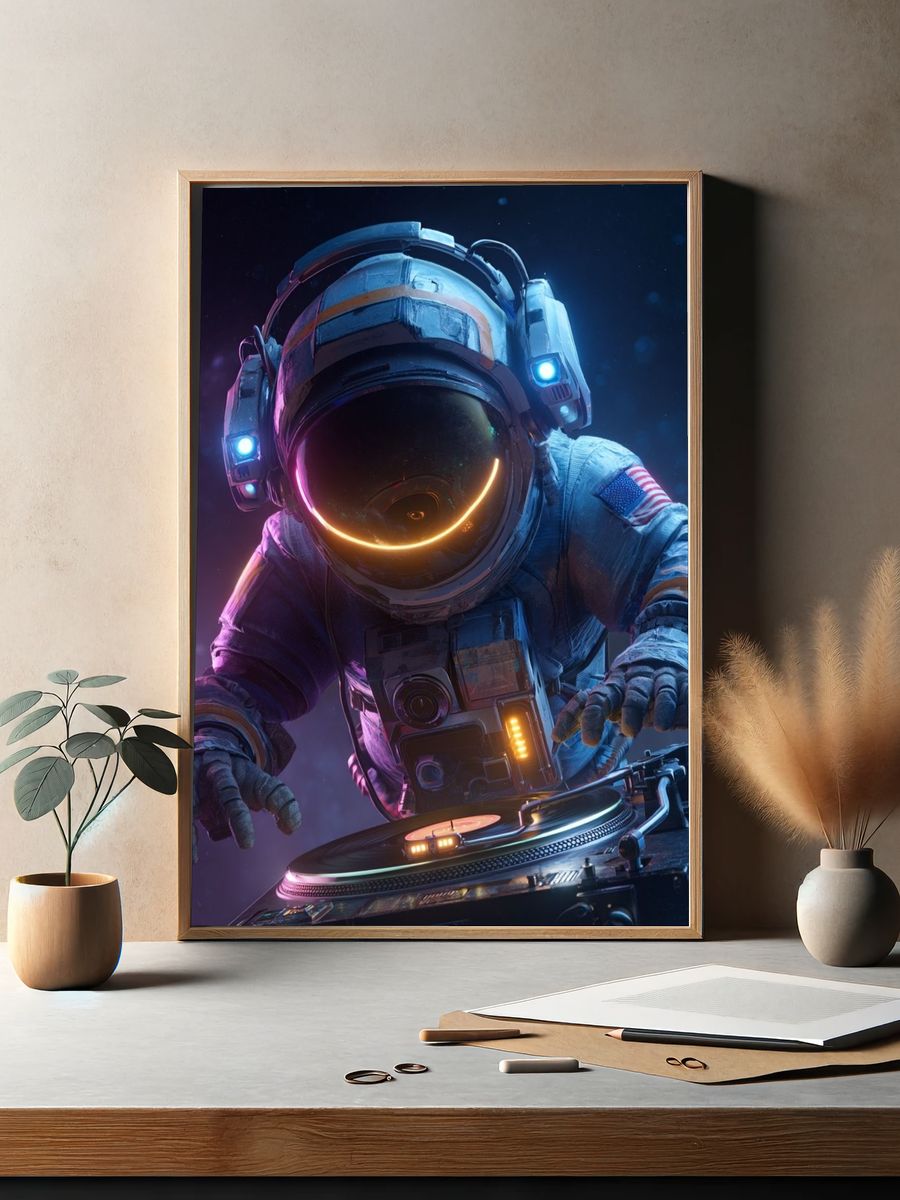 Astronaut DJ — Digital Art Print. — room view 2