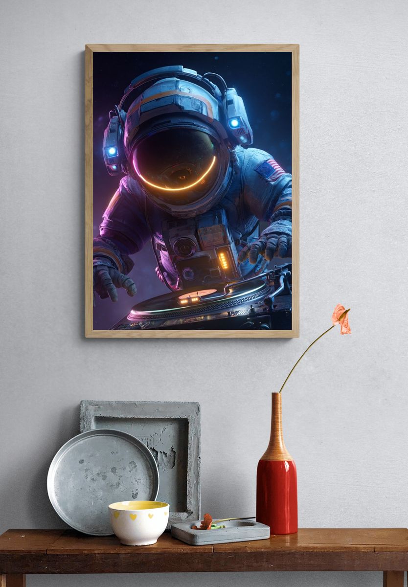 Astronaut DJ — Digital Art Print. — room view 3
