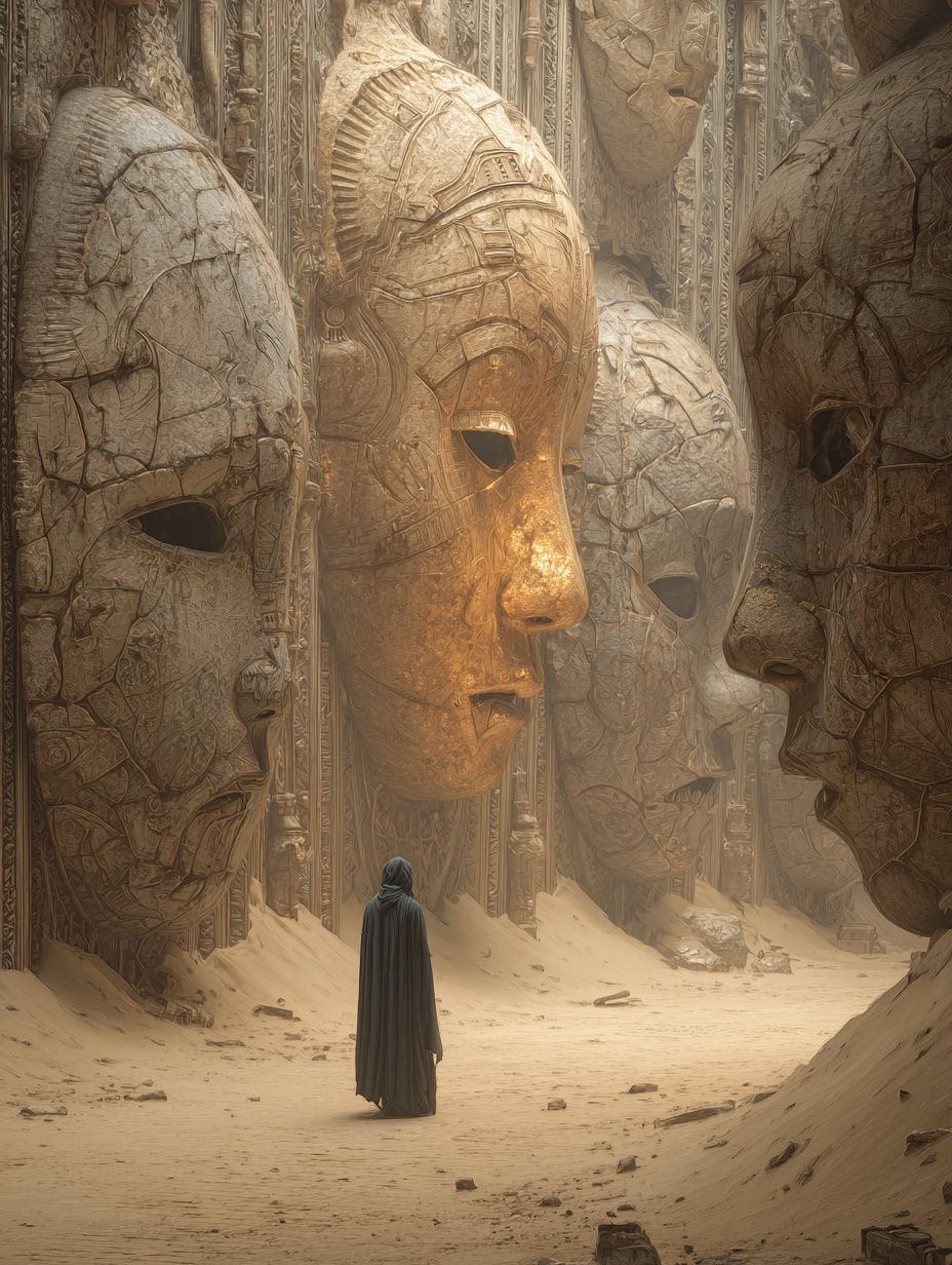 Ancient Faces — Surrealism Print. poster — fine-art art