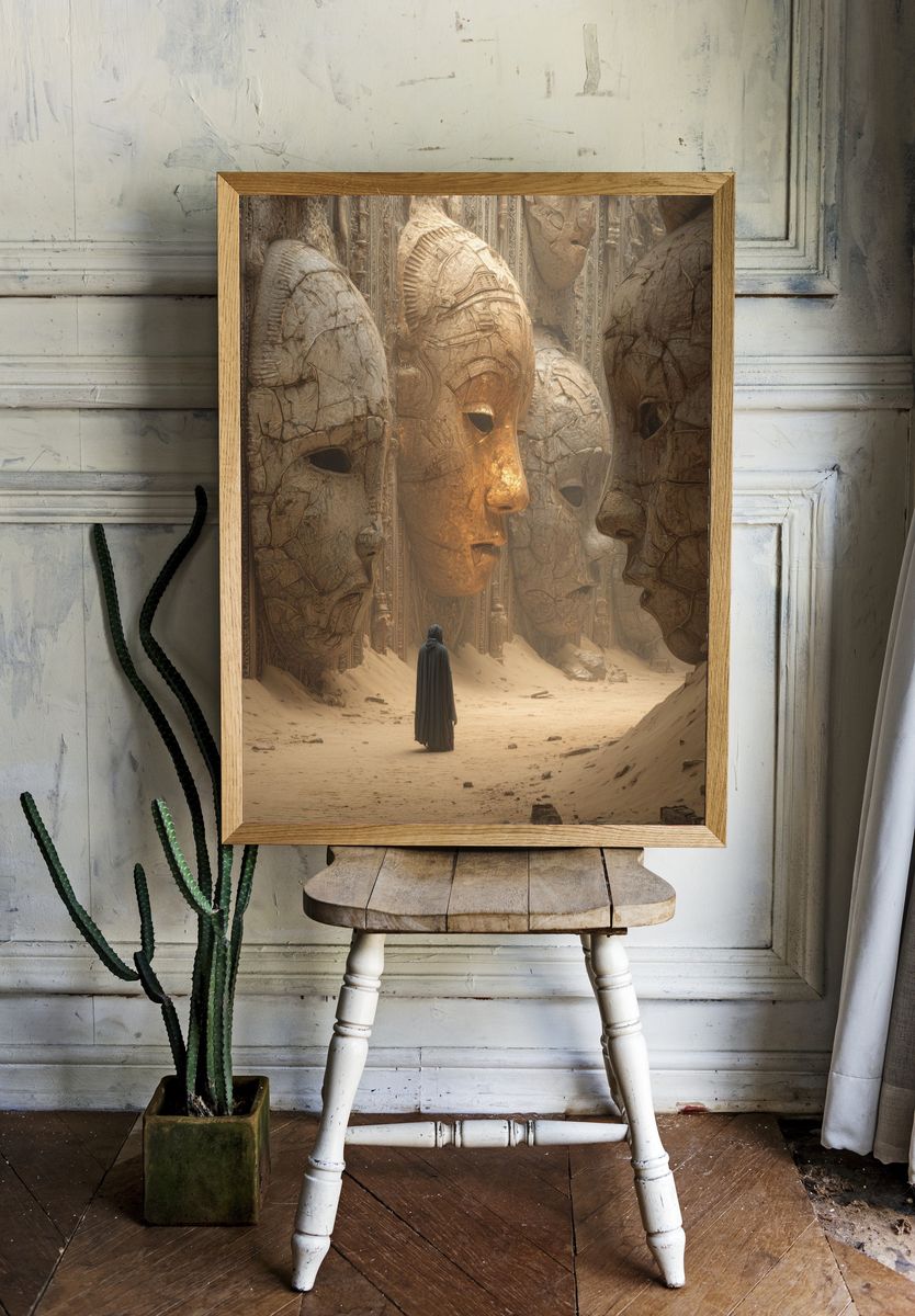 Ancient Faces — Surrealism Print. — room view 1