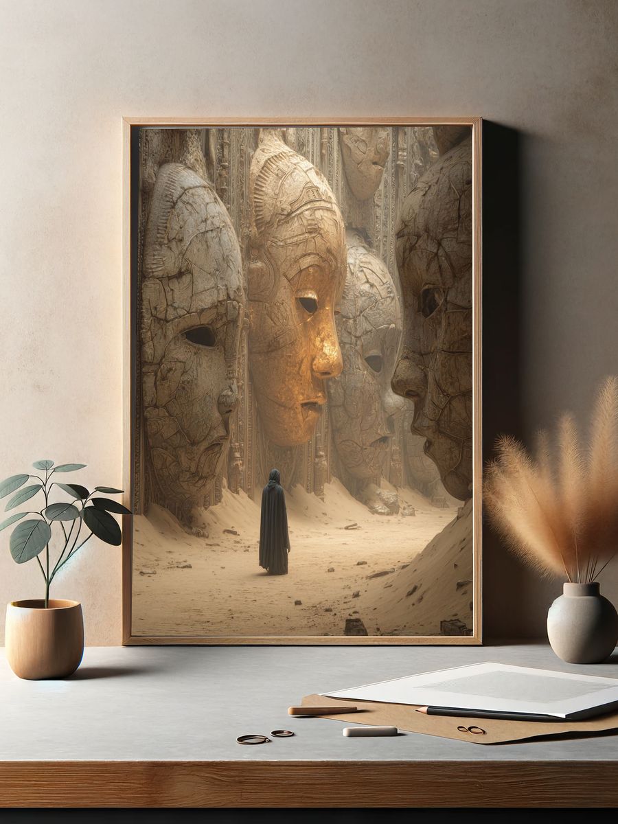Ancient Faces — Surrealism Print. — room view 2